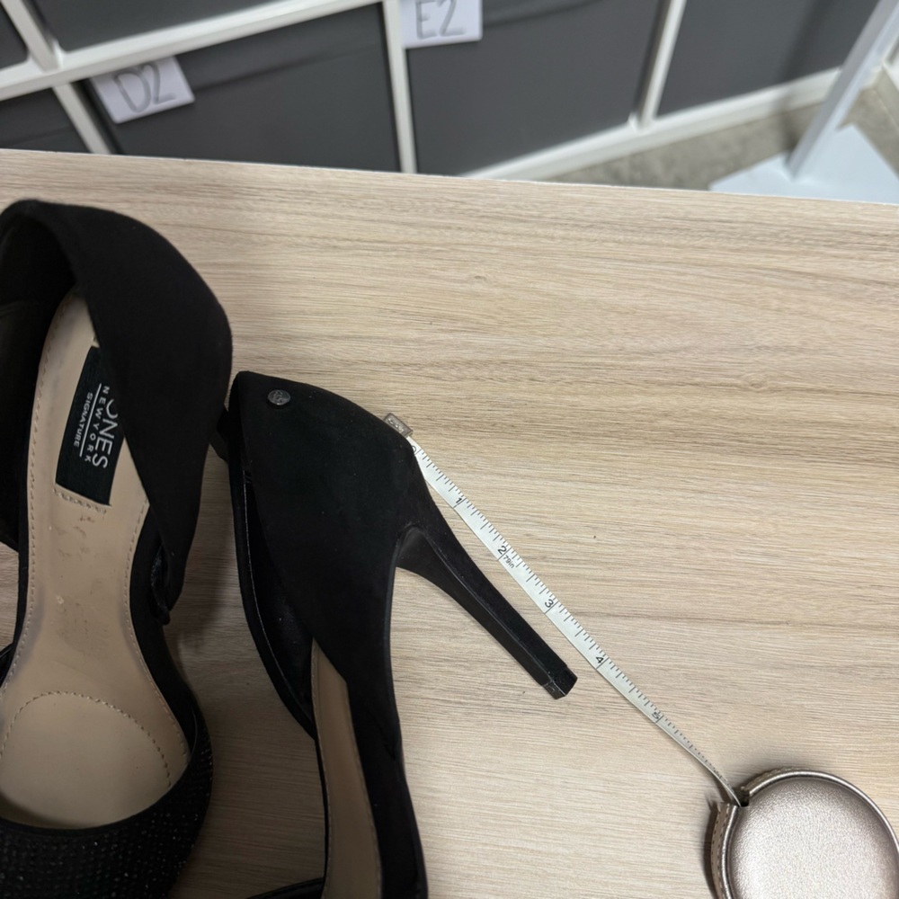 Jones New York Catie Pointy Toe Dress Pumps Rhinestone Elegant Black Heels - Picture 10 of 11